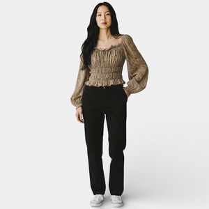 H&M Floral Top Women Size Large Longsleeves Puff Sleeves Detail Prairie Ditsy